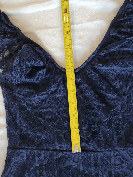 Suzy Shier Navy Lace Midi Dress with Ruffle Detail - Picture 8 of 12